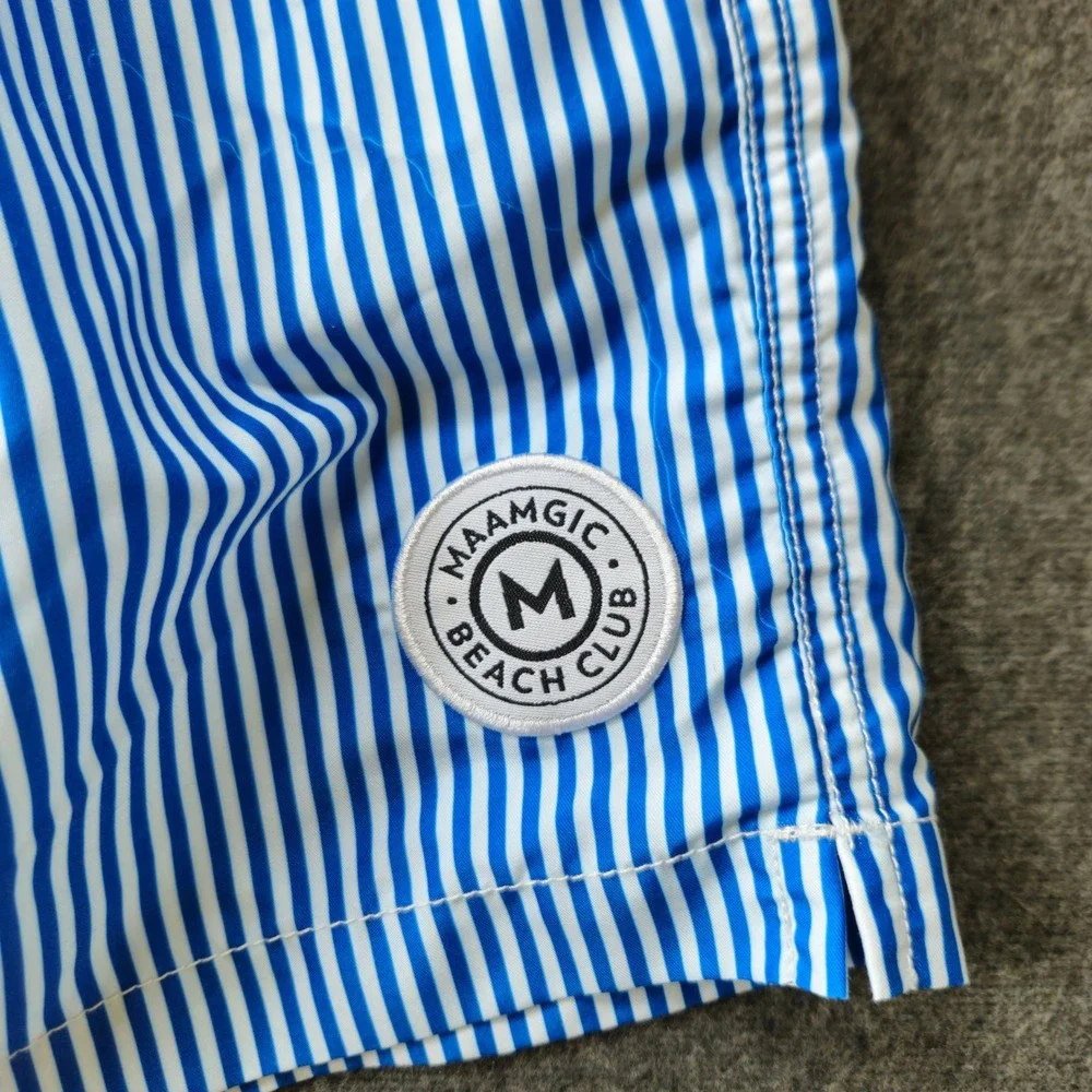Maamgic Striped Swim Trunks Blue White Mesh Lined Board Shorts XL‎ Preppy Summer